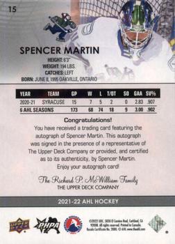 2021-22 Upper Deck AHL - Autographs #15 Spencer Martin Back