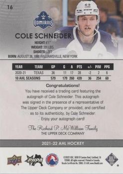 2021-22 Upper Deck AHL - Autographs #16 Cole Schneider Back