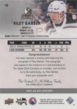 2021-22 Upper Deck AHL - Autographs #18 Riley Barber Back