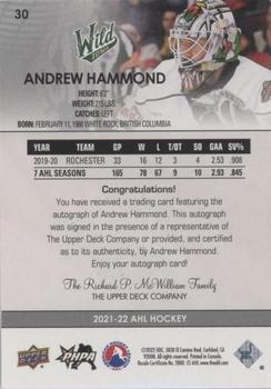 2021-22 Upper Deck AHL - Autographs #30 Andrew Hammond Back