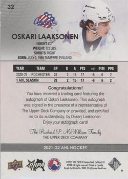 2021-22 Upper Deck AHL - Autographs #32 Oskari Laaksonen Back