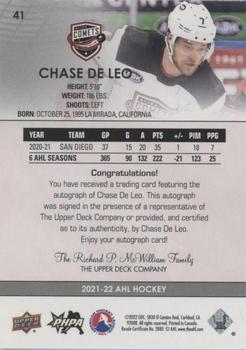 2021-22 Upper Deck AHL - Autographs #41 Chase De Leo Back