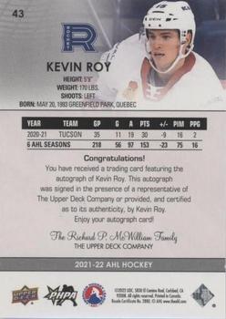 2021-22 Upper Deck AHL - Autographs #43 Kevin Roy Back