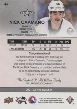 2021-22 Upper Deck AHL - Autographs #46 Nick Caamano Back