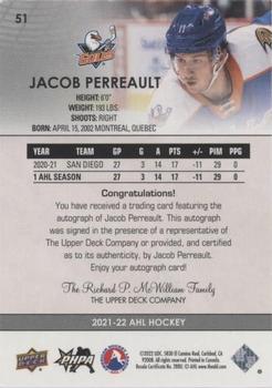 2021-22 Upper Deck AHL - Autographs #51 Jacob Perreault Back