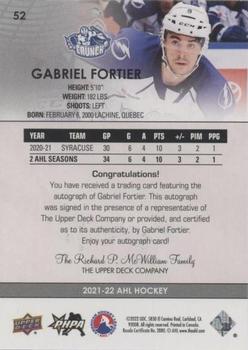 2021-22 Upper Deck AHL - Autographs #52 Gabriel Fortier Back