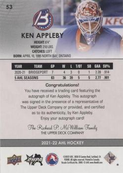 2021-22 Upper Deck AHL - Autographs #53 Ken Appleby Back