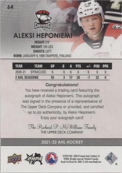2021-22 Upper Deck AHL - Autographs #64 Aleksi Heponiemi Back