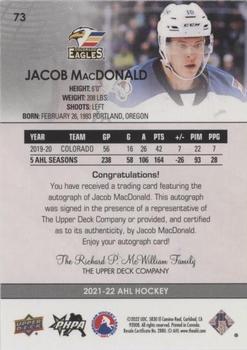 2021-22 Upper Deck AHL - Autographs #73 Jacob MacDonald Back