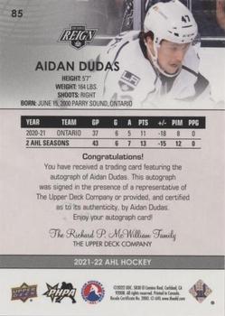2021-22 Upper Deck AHL - Autographs #85 Aidan Dudas Back