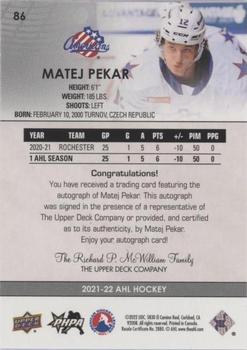 2021-22 Upper Deck AHL - Autographs #86 Matej Pekar Back
