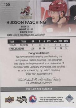 2021-22 Upper Deck AHL - Autographs #100 Hudson Fasching Back