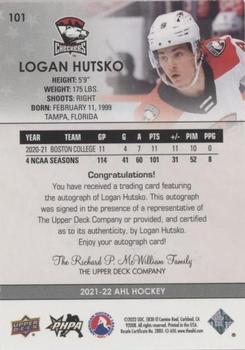 2021-22 Upper Deck AHL - Autographs #101 Logan Hutsko Back