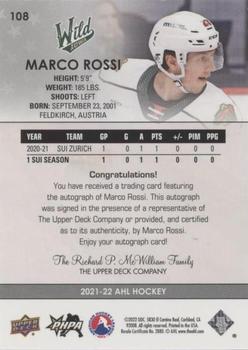 2021-22 Upper Deck AHL - Autographs #108 Marco Rossi Back