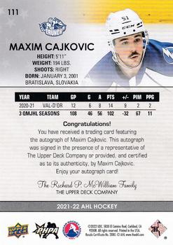 2021-22 Upper Deck AHL - Autographs #111 Maxim Cajkovic Back