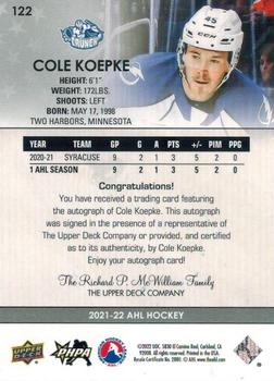 2021-22 Upper Deck AHL - Autographs #122 Cole Koepke Back