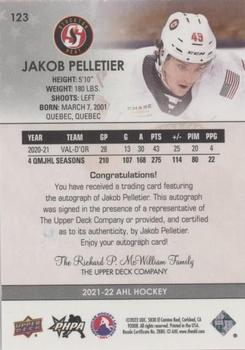 2021-22 Upper Deck AHL - Autographs #123 Jakob Pelletier Back