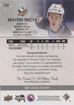 2021-22 Upper Deck AHL - Autographs #125 Brayden Tracey Back
