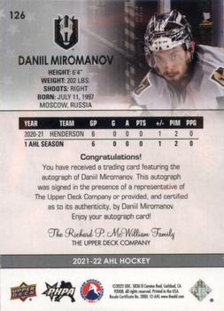 2021-22 Upper Deck AHL - Autographs #126 Daniil Miromanov Back
