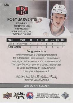 2021-22 Upper Deck AHL - Autographs #136 Roby Jarventie Back