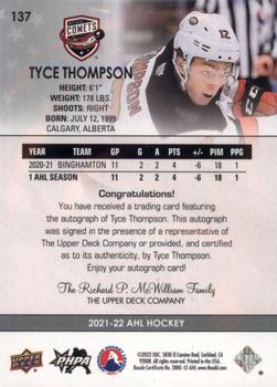 2021-22 Upper Deck AHL - Autographs #137 Tyce Thompson Back