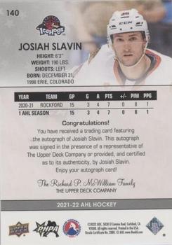 2021-22 Upper Deck AHL - Autographs #140 Josiah Slavin Back