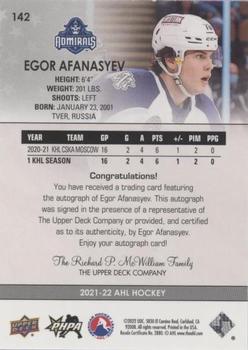 2021-22 Upper Deck AHL - Autographs #142 Egor Afanasyev Back