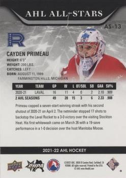 2021-22 Upper Deck AHL - AHL All-Stars Red #AS-13 Cayden Primeau Back