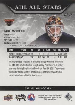 2021-22 Upper Deck AHL - AHL All-Stars Gold #AS-7 Zane Mcintyre Back