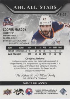 2021-22 Upper Deck AHL - AHL All-Stars Autographs #AS-28 Cooper Marody Back