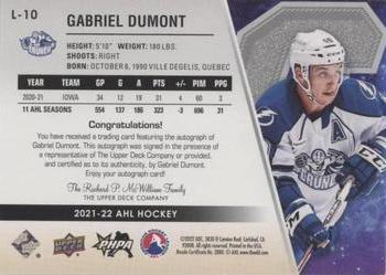2021-22 Upper Deck AHL - Captains Autographs #L-10 Gabriel Dumont Back