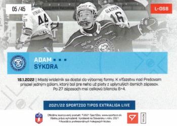 2021-22 SportZoo Live Tipos Extraliga #L-068 Adam Sykora Back