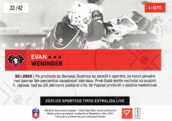 2021-22 SportZoo Live Tipos Extraliga #L-075 Evan Weninger Back