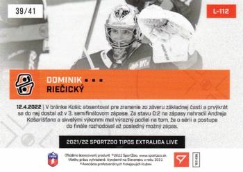 2021-22 SportZoo Live Tipos Extraliga #L-112 Dominik Riecicky Back