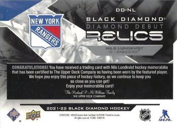 2021-22 Upper Deck Black Diamond - Diamond Debut Relics #DD-NL Nils Lundkvist Back