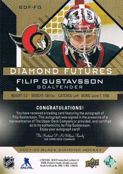 2021-22 Upper Deck Black Diamond - Diamond Futures Autographs #BDF-FG Filip Gustavsson Back