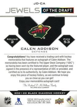 2021-22 Upper Deck Black Diamond - Jewels of the Draft #JD-CA Calen Addison Back