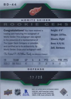 2021-22 Upper Deck - 2005-06 Black Diamond Retro Emerald #BD-44 Moritz Seider Back