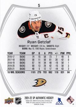 2021-22 SP Authentic #5 Ryan Getzlaf Back