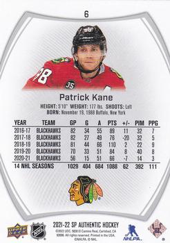 2021-22 SP Authentic #6 Patrick Kane Back