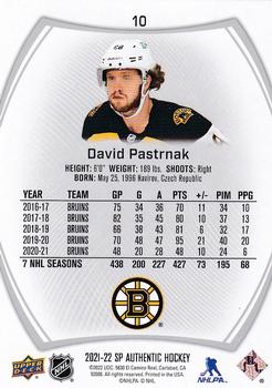 2021-22 SP Authentic #10 David Pastrnak Back