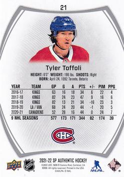 2021-22 SP Authentic #21 Tyler Toffoli Back