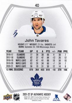 2021-22 SP Authentic #40 John Tavares Back