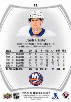 2021-22 SP Authentic #58 Josh Bailey Back