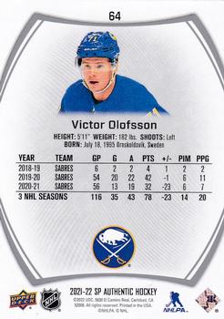 2021-22 SP Authentic #64 Victor Olofsson Back
