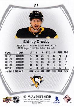 2021-22 SP Authentic #87 Sidney Crosby Back