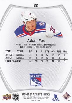 2021-22 SP Authentic #99 Adam Fox Back