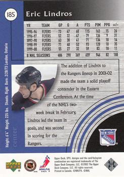 2001-02 Upper Deck Rookie Update - 2001-02 SPx Update #185 Eric Lindros Back