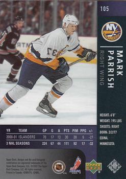 2001-02 Upper Deck Rookie Update - 2001-02 Upper Deck Ice Update #105 Mark Parrish Back