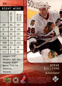 2001-02 Upper Deck Rookie Update - 2001-02 Upper Deck Top Shelf Update #84 Steve Sullivan Back